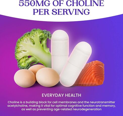 Choline, Prenatal Brain and Cognitive Support Vitamin, Kosher, Vegetarian, Choline Supplement for Pregnant and Nursing Women, 550mg of Choline per Serving, 30 Day Supply in Saudi Arabia