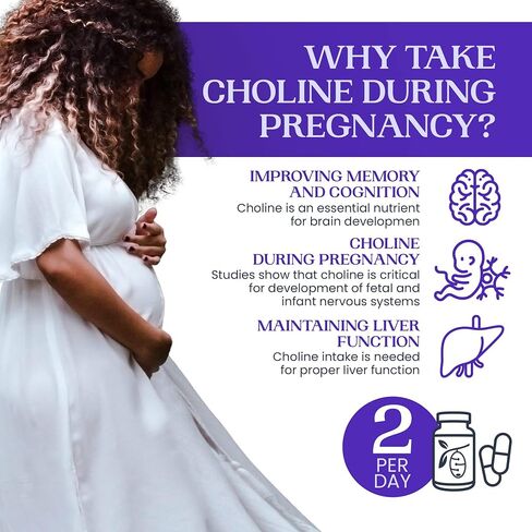Choline, Prenatal Brain and Cognitive Support Vitamin, Kosher, Vegetarian, Choline Supplement for Pregnant and Nursing Women, 550mg of Choline per Serving, 30 Day Supply in Saudi Arabia