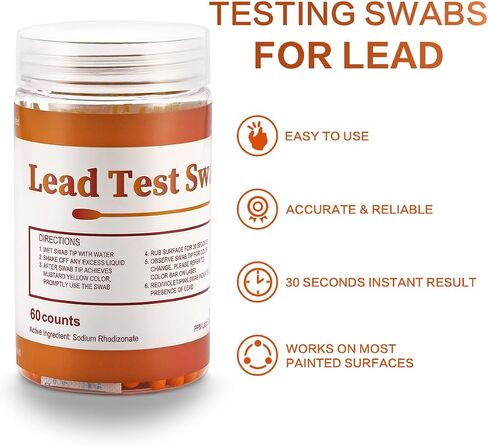 Lead Test Kit for Dishes, 60 Pcs Rapid Lead Test Swabs, Dip in Water Lead Testing Kit, Lead Paint Test Kit Home Use for All Surfaces, Results in 30 Seconds in Saudi Arabia
