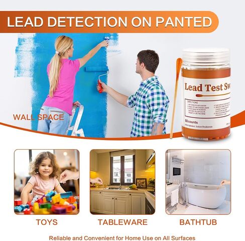 Lead Test Kit for Dishes, 60 Pcs Rapid Lead Test Swabs, Dip in Water Lead Testing Kit, Lead Paint Test Kit Home Use for All Surfaces, Results in 30 Seconds in Saudi Arabia