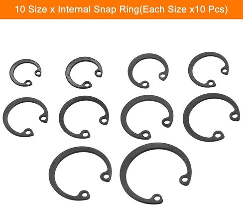 uxcell 200Pcs Internal Retaining Ring Circlip Assortment Set, 65 Mn Metal Circlip Snap Rings 10 Sizes M8 M10 M12 M14 M16 M18 M20 M22 M24 M26 in Saudi Arabia