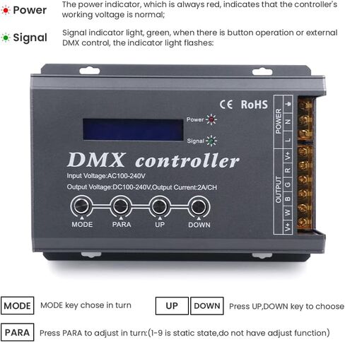XUNATA High Voltage 110V 120V RGB LED Neon Strip DMX Decoder Light Controller US Plug for AC100-240V LED Lighting (Grey) in Saudi Arabia