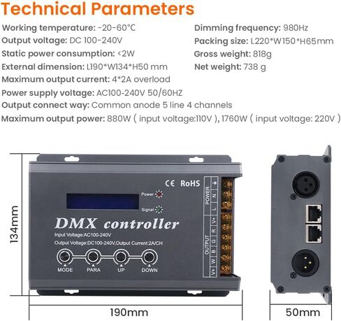 XUNATA High Voltage 110V 120V RGB LED Neon Strip DMX Decoder Light Controller US Plug for AC100-240V LED Lighting (Grey) in Saudi Arabia