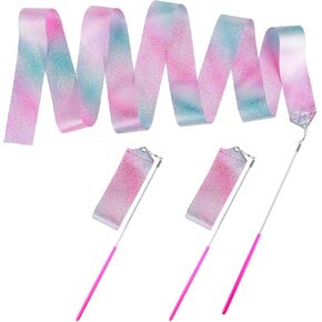 3-Pack Ribbon Dancer Wand for Kids Rhythmic Dance Ribbons Rainbow Wands 78.7 Inch Ribbon Dancer Wand Gymnastics Equipment Party Favors for Kids 8-12