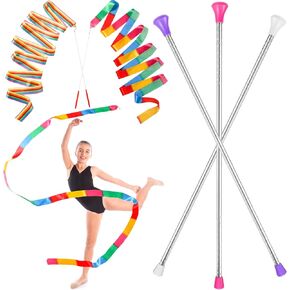 Dance Ribbons Colorful Rainbow Streamers Ribbon Dancer Wand Stainless Steel Twirling Baton Rhythmic Gymnastics Conducting Batons for Dancing Band Gymnastic