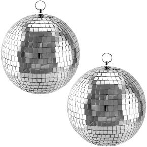 QWORK 8" Mirror Disco Ball Decor, 2 Pack Secure Wall & Ceiling Hanging Reflective Sphere Disco Ball Ornament Mirror Ball Lightning Ball for Weddings, Events, 70s Theme Party, Reflects Light
