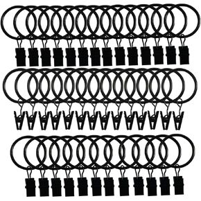 Black Curtain Rings with Clips, Drapery Clips with Rings, Hangers Drapes Rings 1.26 Inch Interior Diameter, Fits up to 1 Inch Curtain Rod,40 Pcs