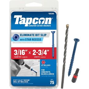 Tapcon 28365 3/16x2-3/4 Blue Star Drive Bugle Head Concrete Anchors 75/Box
