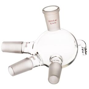stonylab Glass Distilling Receiver, Cow Type Borosilicate Glass Distillation Receiver with 24/40 Joints and Hose Connection, Used with Short Path, 500 ml