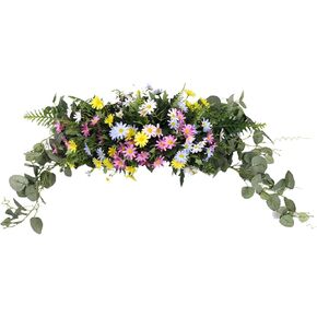 belupai 27.6in Artificial Daisy Swag, Rustic Fake Flower Floral Swag Green Leaves Daisy Door Wreath Wedding Arch Flowers for Lintel, Spring Summer Decorative Swag for Home Party Wall(Multicolor)