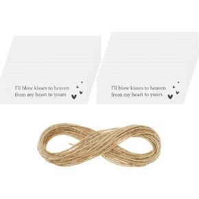 ECSiNG 25 Pcs Kraft Commemorative Meaningful Funeral Favour Tags Card with Hemp Rope Blow 'Kisses' to Heaven Remembrance Funeral DIY Signs and Personalised Tag Favours