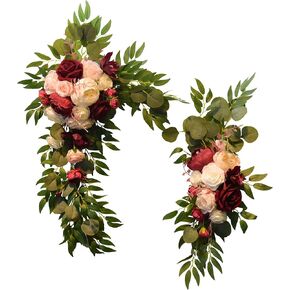 Wedding Decor Welcome Sign Wedding Arch Flowers Swags Decorative Swags Artificial Flowers for Decoration Peony Flower Swag for Wedding Decor 2 Pcs (red)