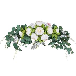 Artificial Flower Swag 30 Inch Rose Peony Swag Arch Wreath Centerpiece for Wedding Ceremony Sign Home Room Garden Lintel Floral Decoration (White)