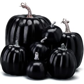Kayotuas 7Pcs Artificial Pumpkins Decoration for Halloween Lifelike Simulation Foam Pumpkins Set Fall Harvest Home Party Supplies (Orange, One Size)