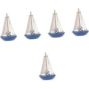 EXCEART Blue Wooden Sailing Model Favors Boat Center Models Star Nursery Ornament Vintage House Style Tabletop Miniature with Sailboat Decoration Beach Mediterranean Ocean Figurine