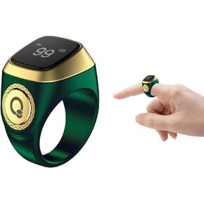 Smart Ring Counter, Smart Tasbih Zikr Ring, Muslim Islamic Prayer Smart Rings,Tasbih Counter Smart Ring, Digital Electronic Smart Tally Counter, Tasbeeh Smart Counter for Prayer (Green, 18mm)
