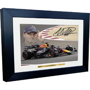Kitbags & Lockers 12x8 A4 2024 Max Verstappen Red Bull Racing Autographed Signed Photo Photograph Picture Frame Racing Formula 1 F1 Poster Gift, Black