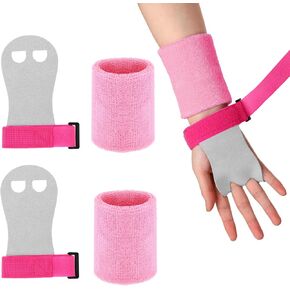Qianyu 4 Pcs Kids Gymnastic Grip Wristband Palm Protection & Wrist Support Set Sweat Band Girls Youth Gym Accessories for Exercise Workout Weightlifting Pull-Ups Upper Body Strength