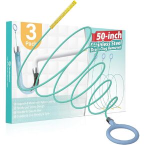 50 Inch Extended Drain Snake Drain Clog Remover, Anti-break Metal Sink Snake Drain Hair Removal Tool with Nylon Layer, Drain Auger Hair Catcher for Shower Drain, Bathtub Drain Clean (3 PCS)
