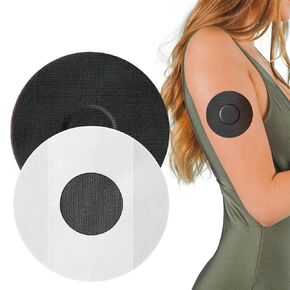 20 Pack Adhesive Patches for Libre 1/2, Waterproof Libre 1/2 Sensor Covers, Strong Adhesive Tape for 10-14 Day Long Stay, Pre-Cut Back Pack with No Glue in The Center (Black)