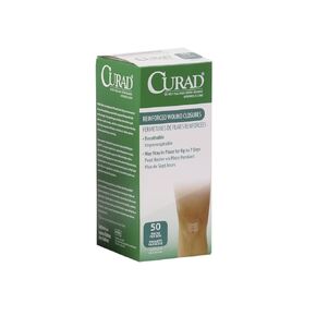 CURAD Sterile Medi-Strips Reinforced Wound Closures, 1/4" x 1 1/2", Hypoallergenic, 50 Packs, 300 Strips