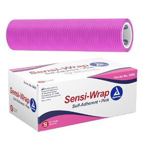 Dynarex 3295 Sensi-Wrap Self-Adherent Bandage Roll, Pink, 6" x 5 yds Size, 180" Length, 6" Width, Pack of 12