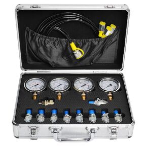 Hydraulic Pressure Gauge Test Set for Excavator, Pressure Tester Coupling Kit with 4 Gauges (1500PSI, 3500PSI, 6000PSI, 9000PSI)