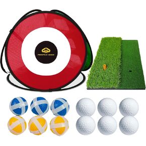 PrimePeak Goods 4-in-1 Golf Training Aid Set: Golf Chipping Net with Golf Mat, 6pcs 2-Layer Golf Balls, 6pcs Adhesive Balls - Ideal Indoor/Outdoor Golf Practice Kit