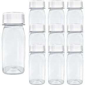 10 Pcs 4 Ounce Plastic Juice Bottles, Reusable Bulk Beverage Containers for Juice, Milk and Other Beverages, Black lid