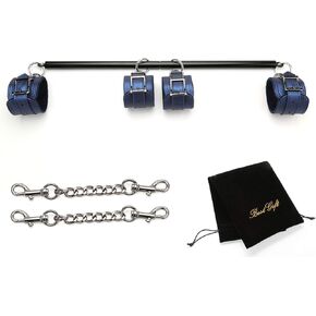 EXREIZST Adjustable Spreader Bar Black Set with 4 Adjustable Fur Blue Straps Sports Training Fitness Gear Home Gyms