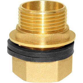 Hooshing Brass Bulkhead Fitting 1 Inch Male 1 Inch Female Thead Solid Brass Water Tank Connector with Rubber Ring Hose Adapter