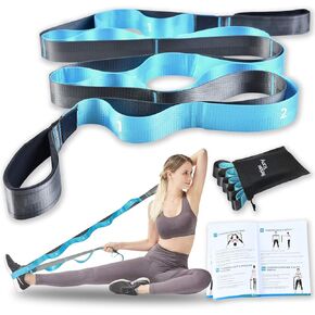 Yoga Stretching Strap | 12 Loops Non-Elastic Stretching Yoga Strap | Stretching Band for Physical Therapy, Home Workout Exercises, Pilates & Dance | Includes Carrying Bag & Workout Guide