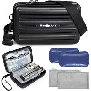 Insulin Cooler Travel Case, 4 Pens Diabetes Travel Case Tsa Approved Diabetic Supplies, Travel Medicine Organizer Diabetes Care, Medication Cooler for Travel Medicine Kit with 2 Ice Pack (Black)