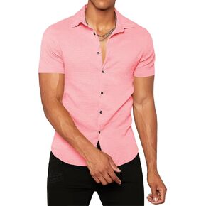 Runcati Mens Button Down Shirt Casual Short Sleeve Solid Color Hippie Yoga Plain Summer Beach Tops