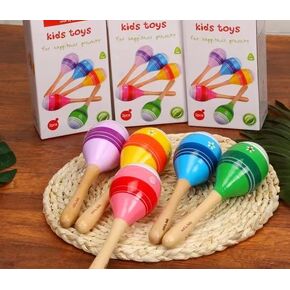 2PCS Wooden Maracas, 7.87 Inch Wooden Rumba Shaker Musical Instrument Colorful Wood Maracas Early Education Instrument Set for Party, School, Performance, Entertainment (Yellow)