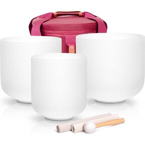 Alioth (6"C+7"A+8"D) Set of 3 Crystal Singing Bowls with Sturdy Carrying Case and Singing Bowl Mallets