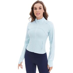 Women's Striped Running Jacket Long Sleeve Athletic Jacket Slim Fit Gym Tops Full Zip Yoga Sportwear with Thumb Holes