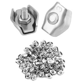 QWORK M3 Simplex Single Bolt Wire Rope Clips, 50 Pcs 304 Stainless Steel Single Wires Splicer Connector for 1/8 Inch Diameter Wire Cable