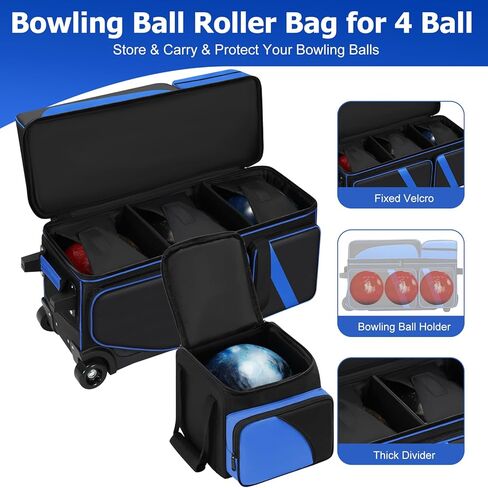 3 Ball Bowling Ball Roller Bag + 1 Ball Color Matching Add On Tote, 4 Ball Bowling Ball Bag with Multi-Pockets, 4 ball Bowling Bag with Shoes Compartment in Kuwait
