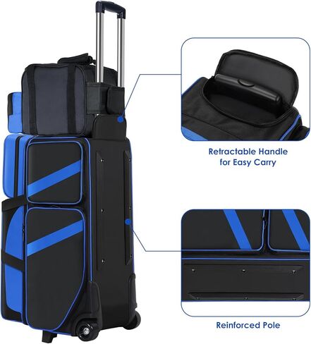 3 Ball Bowling Ball Roller Bag + 1 Ball Color Matching Add On Tote, 4 Ball Bowling Ball Bag with Multi-Pockets, 4 ball Bowling Bag with Shoes Compartment in Kuwait