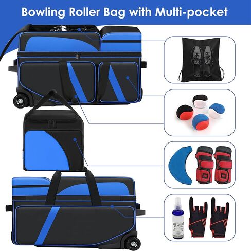 3 Ball Bowling Ball Roller Bag + 1 Ball Color Matching Add On Tote, 4 Ball Bowling Ball Bag with Multi-Pockets, 4 ball Bowling Bag with Shoes Compartment in Kuwait