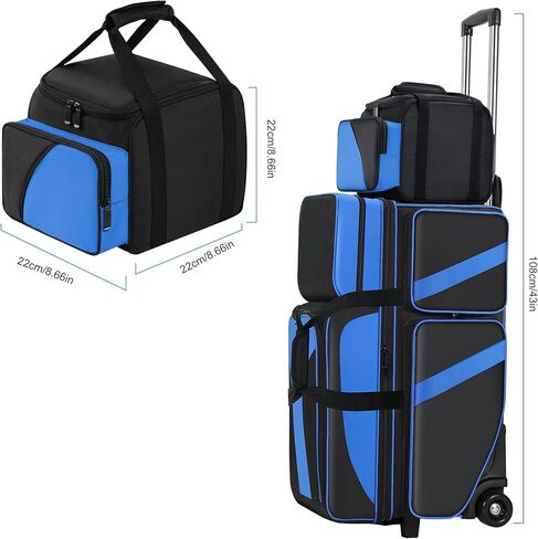 3 Ball Bowling Ball Roller Bag + 1 Ball Color Matching Add On Tote, 4 Ball Bowling Ball Bag with Multi-Pockets, 4 ball Bowling Bag with Shoes Compartment in Kuwait