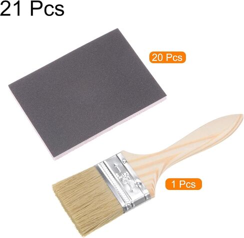 HARFINGTON 21pcs Sanding Sponges 180 Grit 3" x 4" Reusable & Washable Sanding Sponges Pads, Wet Dry Flexible Hand Sand Block for Wood Drywall Metal Furniture Polishing, with 2.5" Paint Brush in Saudi Arabia