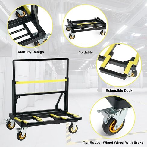 عربة الحوائط الجافة القابلة للطي بسعة تحميل 2200 رطل من Legines، عربة دوللي ذات لوحة شديدة التحمل مع عجلات دوارة مطاطية، التعامل مع لوحة الحائط، الألواح الصخرية، لوحة خشبية، نوافذ، دوللي متدحرجة للمرآب والمستودع in Kuwait