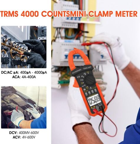 مشبك رقمي على مقياس متعدد، T-RMS 4000 جهاز اختبار الجهد الكهربائي أمبير المدى التلقائي لقياس جهد التيار المتردد والتيار المستمر، المقاومة، السعة، التردد، الثنائيات، الاستمرارية، كشف NCV، in Kuwait