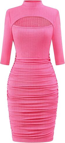 فساتين BeryLove المثيرة للنساء للتاريخ الليلي 3/4 كم مضلع مقصوص من الأمام فستان متوسط ​​الطول شفاف in Kuwait