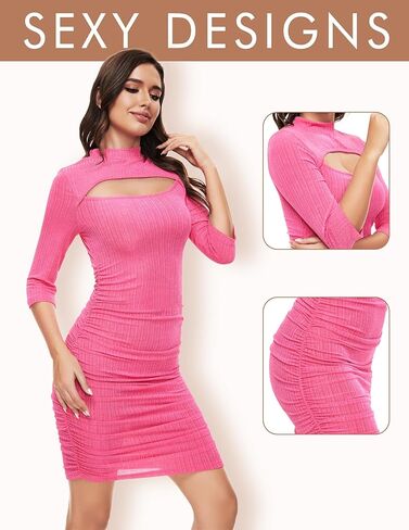 فساتين BeryLove المثيرة للنساء للتاريخ الليلي 3/4 كم مضلع مقصوص من الأمام فستان متوسط ​​الطول شفاف in Kuwait