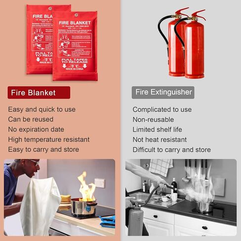 بطانية حريق الطوارئ من BOOMIBOO للمنزل والمطبخ - عبوة واحدة - بطانية مقاومة للحرارة العالية لإخماد الحرائق من الألياف الزجاجية، بطانيات أمان مثبطة للهب للتخييم والمكتب والمدرسة (39.4 بوصة × 39.4 بوصة) in Kuwait