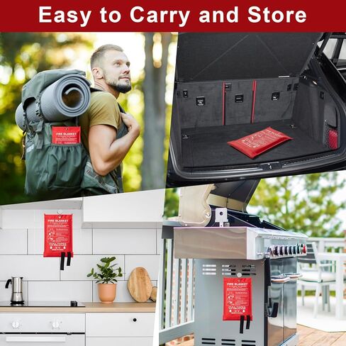 بطانية حريق الطوارئ من BOOMIBOO للمنزل والمطبخ - عبوة واحدة - بطانية مقاومة للحرارة العالية لإخماد الحرائق من الألياف الزجاجية، بطانيات أمان مثبطة للهب للتخييم والمكتب والمدرسة (39.4 بوصة × 39.4 بوصة) in Kuwait