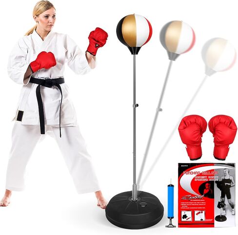 MMA Training Essential - Speed Ball Stand Punching Bag with Gloves, Ideal for Adults and Teens, Great for Gifts (Red Gold) in Kuwait